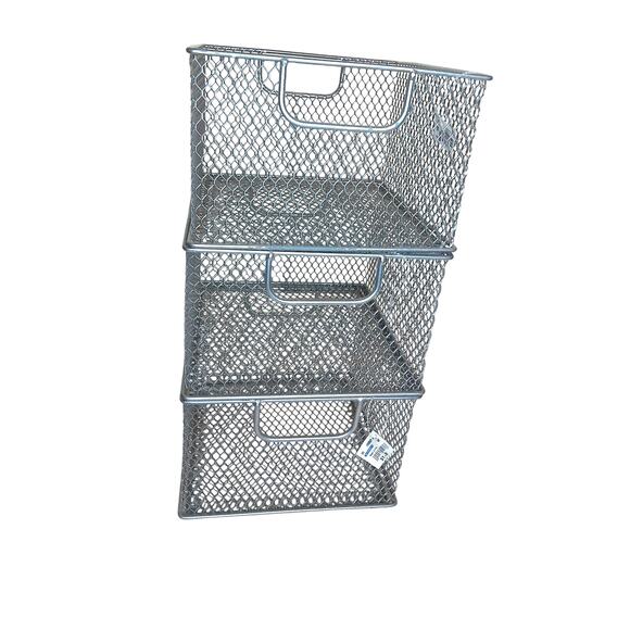 Container Store Wire Mesh Storage Boxes Cubes SET OF 3 NEW - Picture 1 of 6